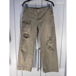 Pilcro Anthropologie Distressed Cargo Pants Wide Leg Utility Y2K Beige Size 27
